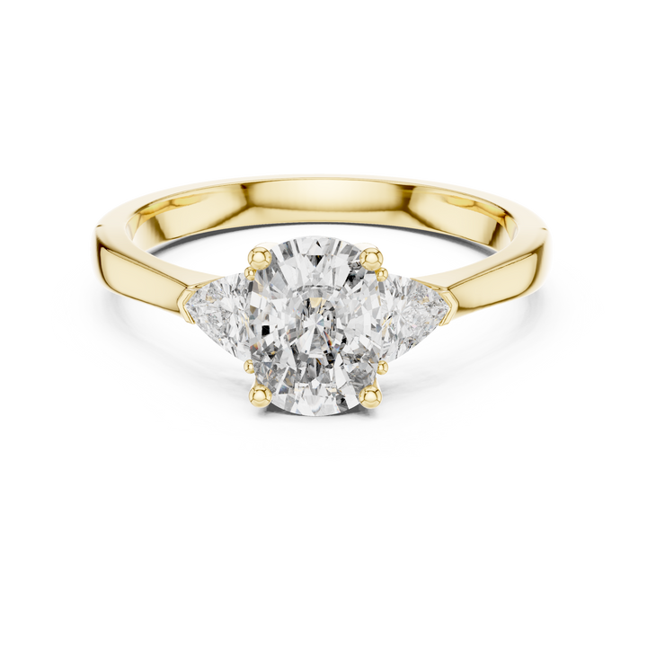 Cushion Cut Diamond Three Stone Ring with Trillion Side Stones
