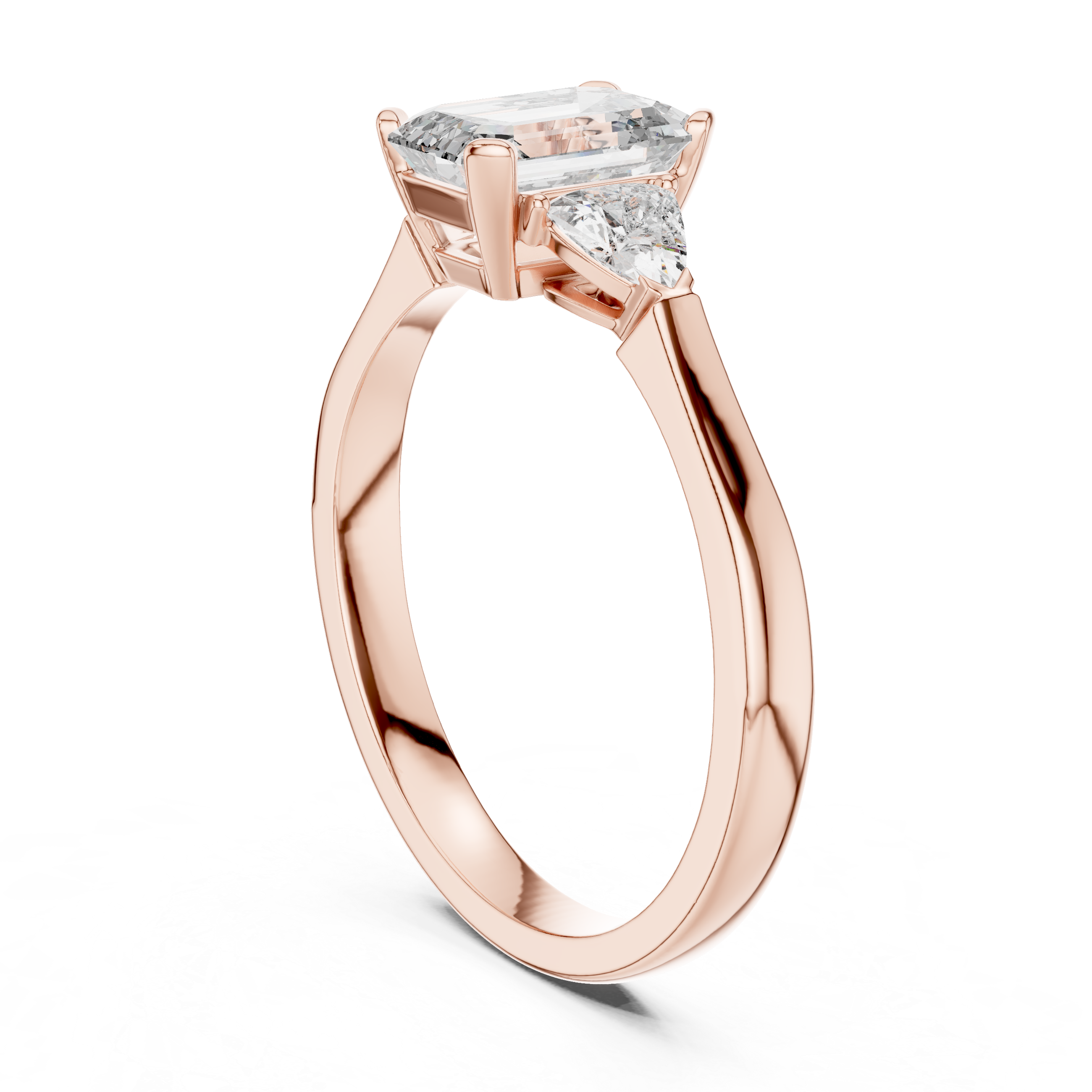 Emerald Cut Diamond Three Stone Ring with Trillion Side Stones