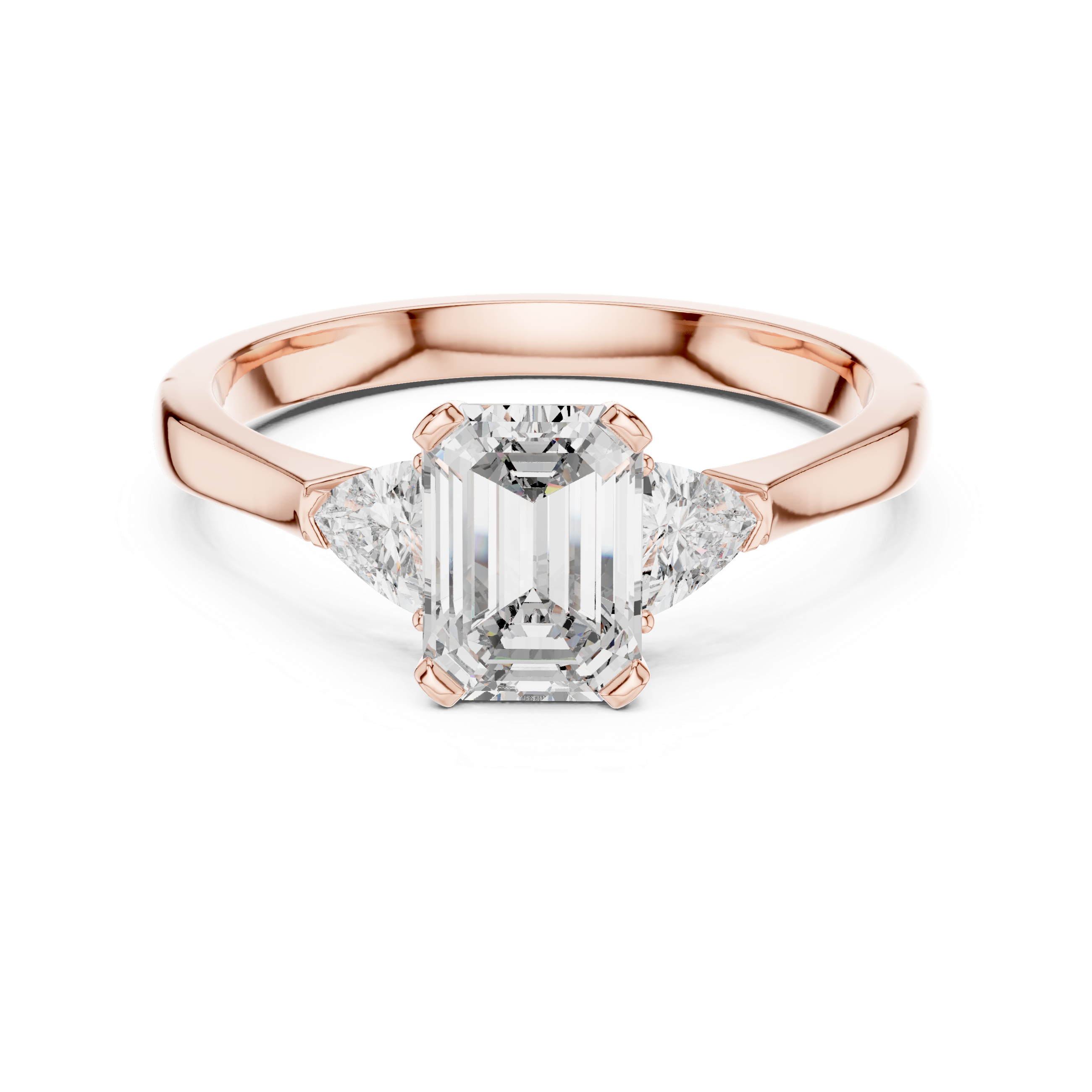 Emerald Cut Diamond Three Stone Ring with Trillion Side Stones