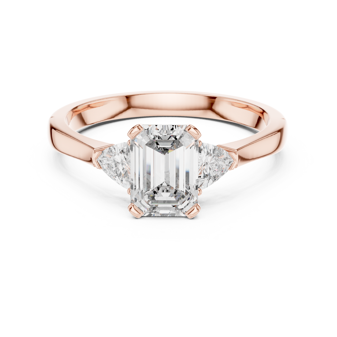 Emerald Cut Diamond Three Stone Ring with Trillion Side Stones