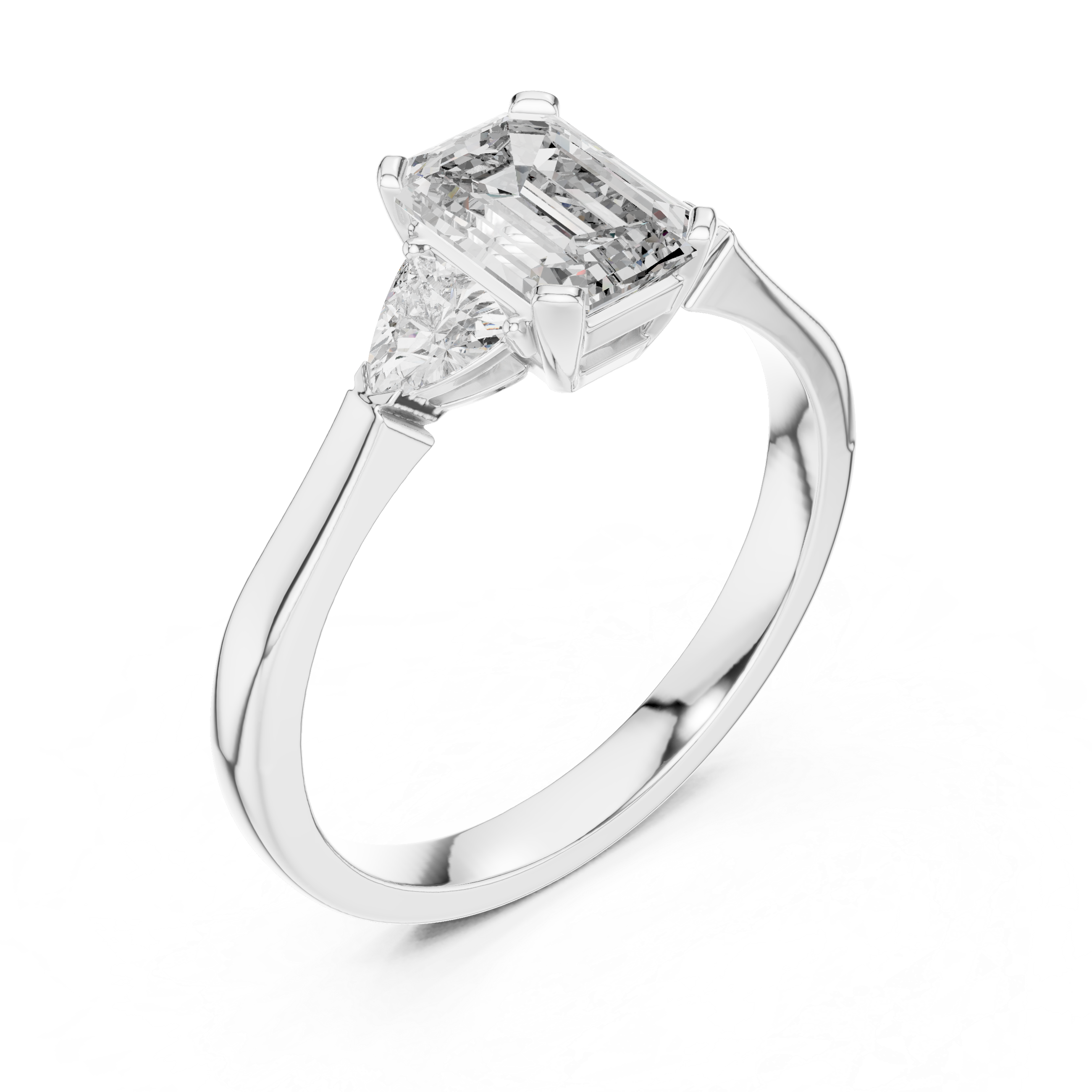 Emerald Cut Diamond Three Stone Ring with Trillion Side Stones