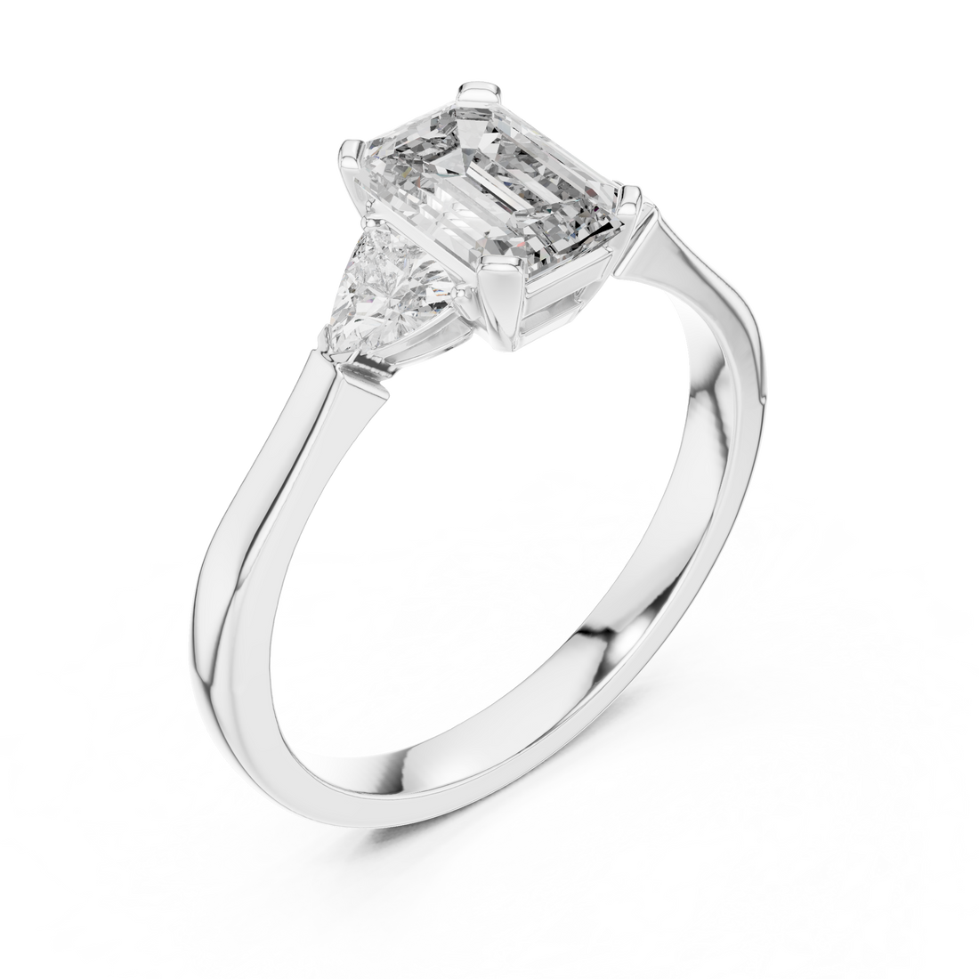 Emerald Cut Diamond Three Stone Ring with Trillion Side Stones