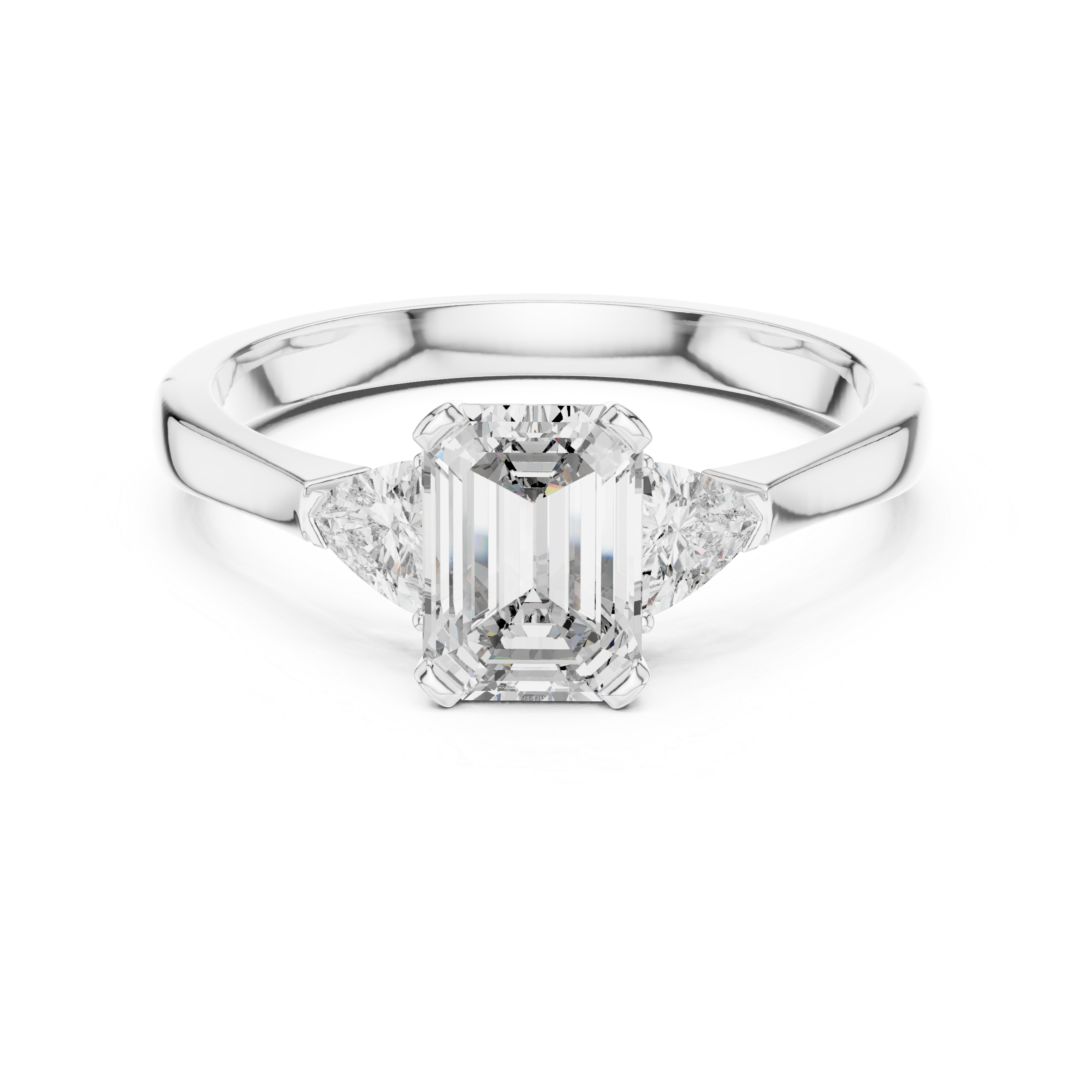 Emerald Cut Diamond Three Stone Ring with Trillion Side Stones