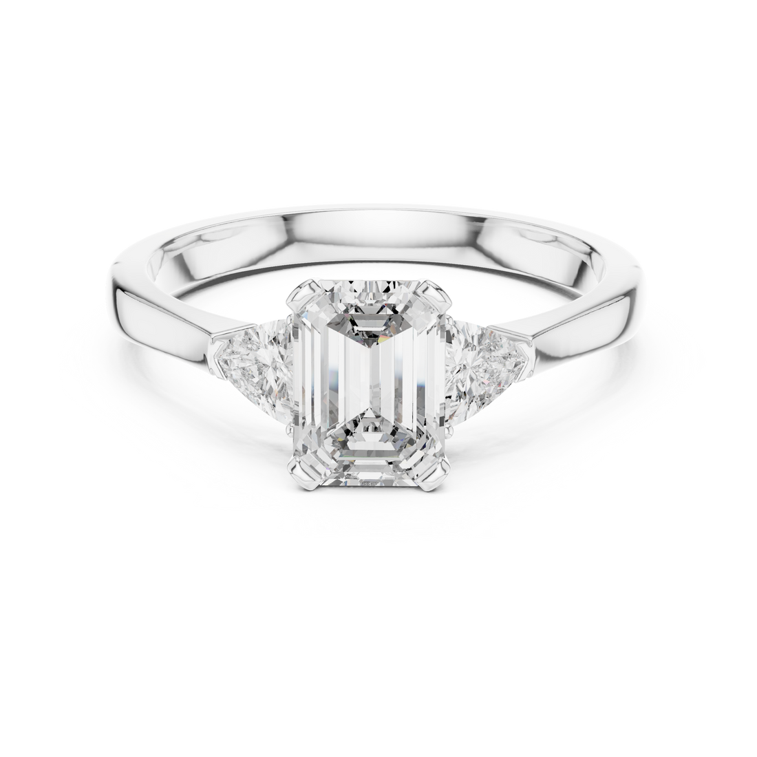 Emerald Cut Diamond Three Stone Ring with Trillion Side Stones