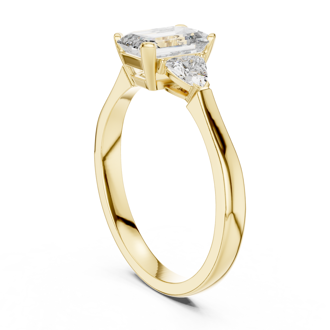 Emerald Cut Diamond Three Stone Ring with Trillion Side Stones