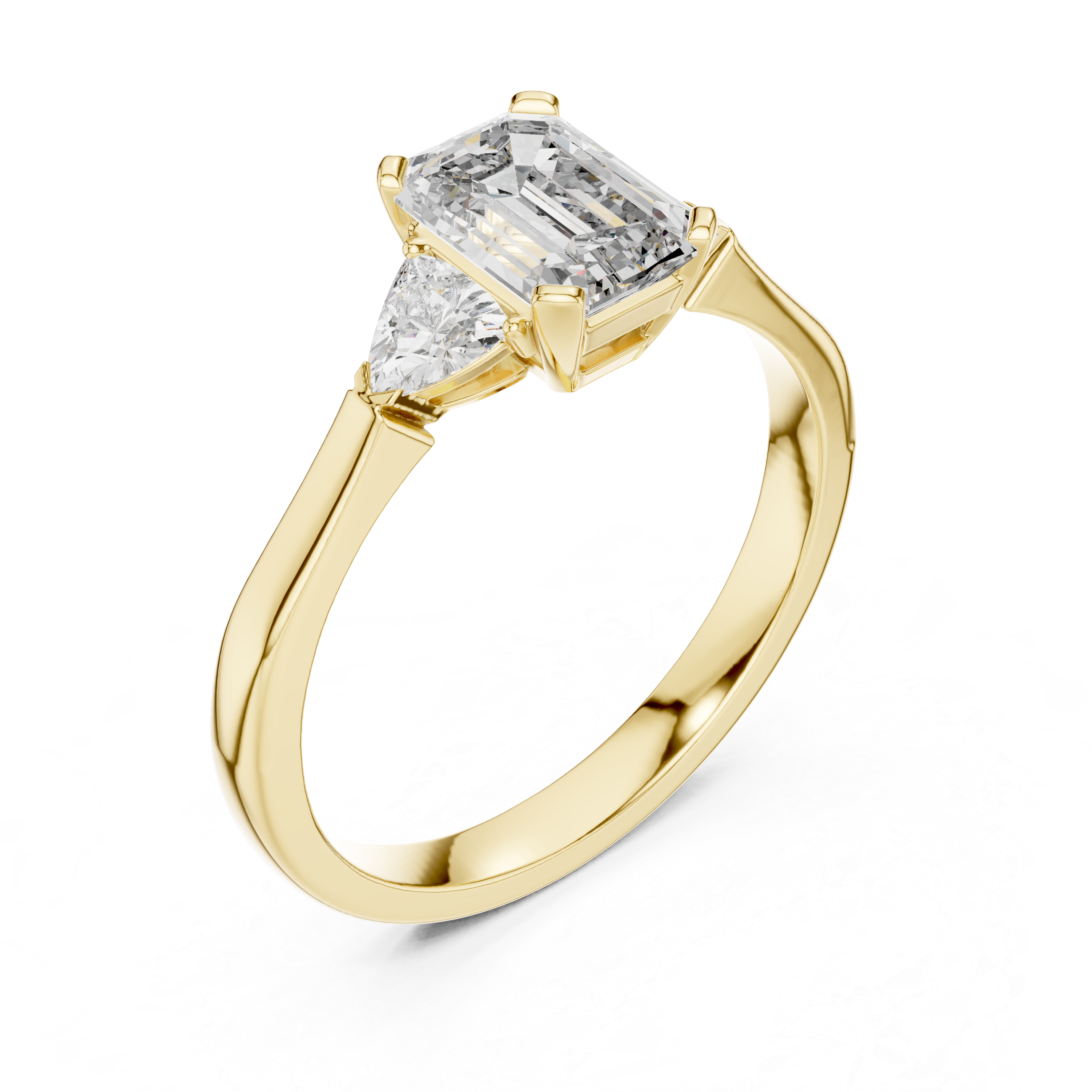 Emerald Cut Diamond Three Stone Ring with Trillion Side Stones