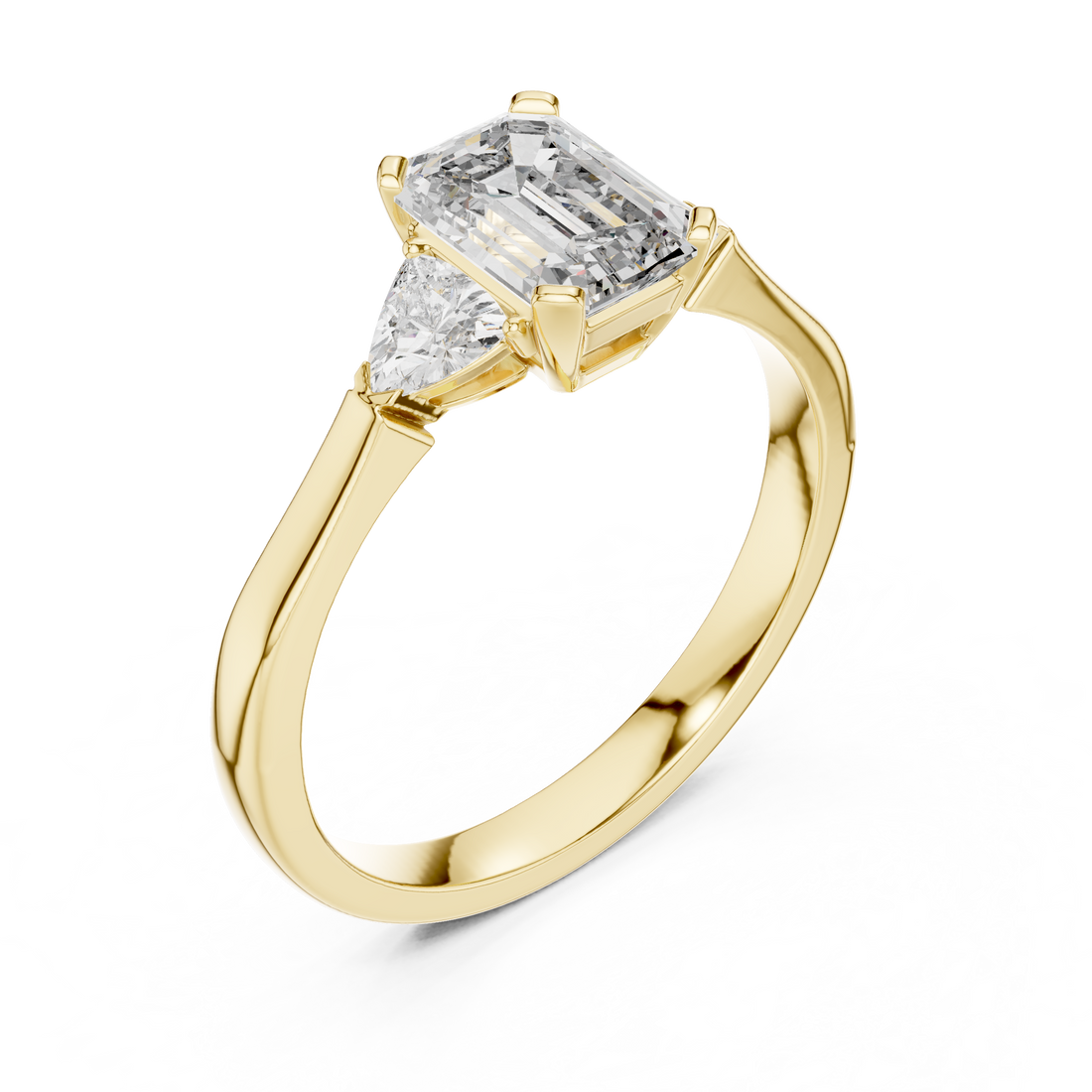 Emerald Cut Diamond Three Stone Ring with Trillion Side Stones