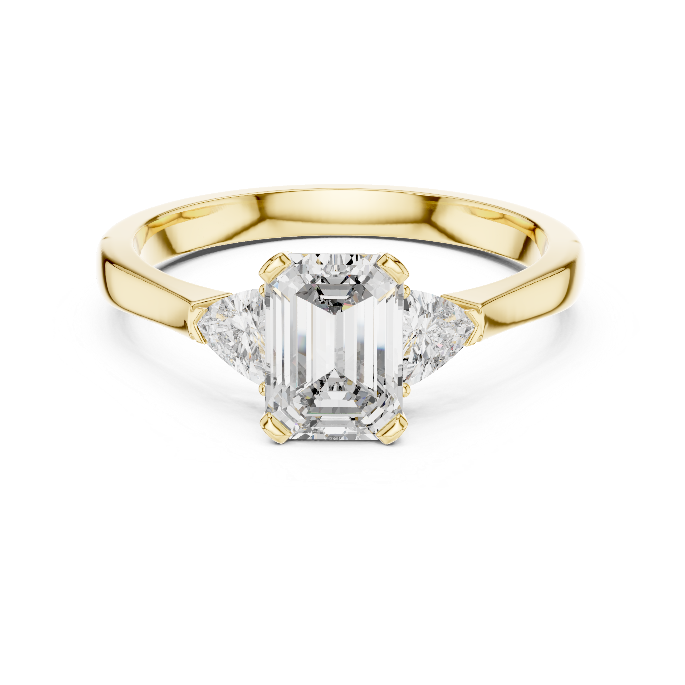 Emerald Cut Diamond Three Stone Ring with Trillion Side Stones