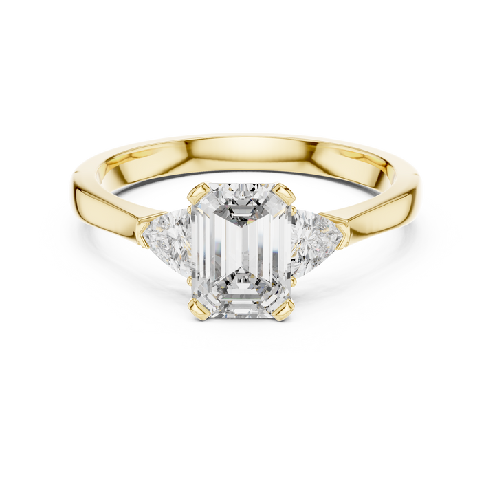Emerald Cut Diamond Three Stone Ring with Trillion Side Stones