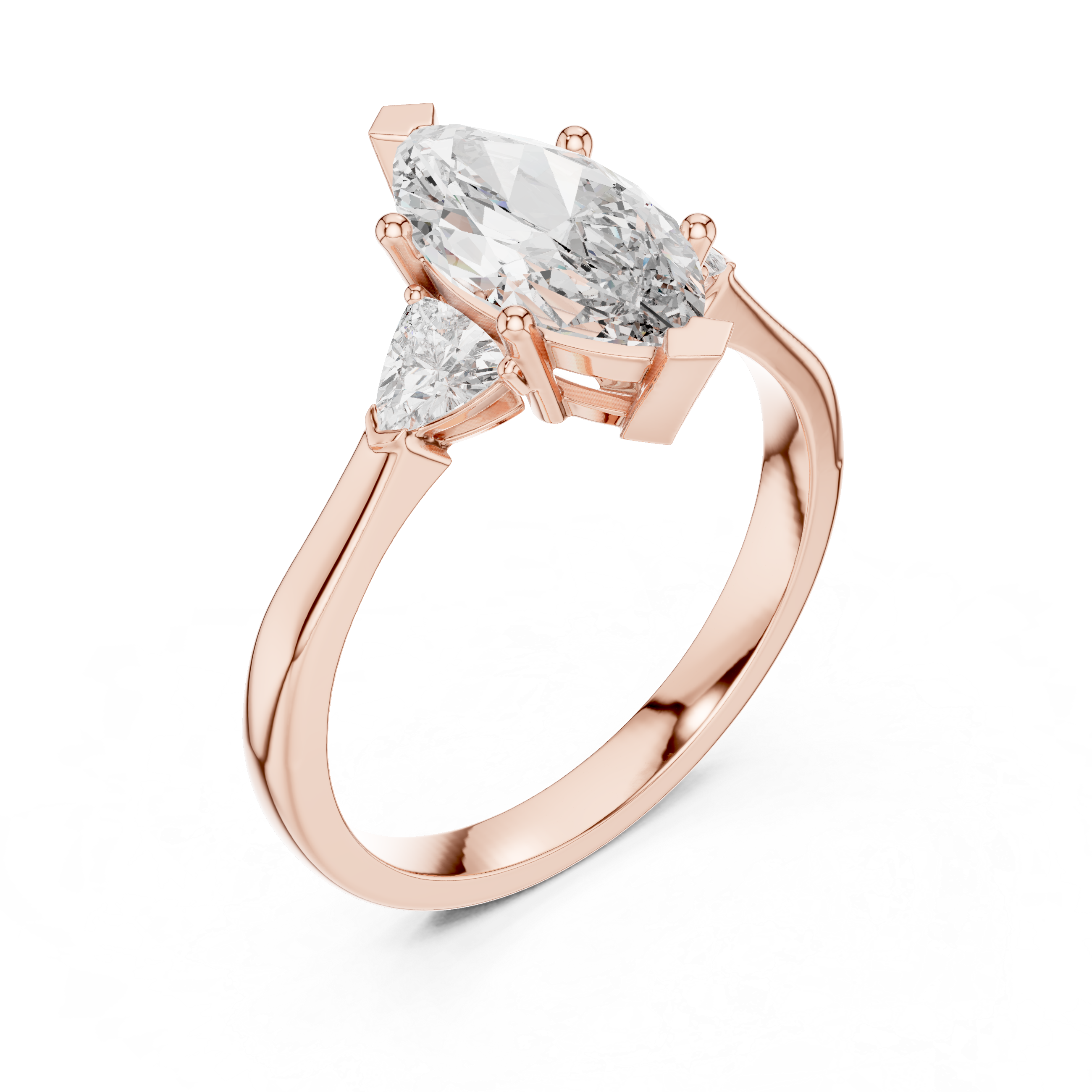 Marquise Cut Diamond Three Stone Ring with Trillion Side Stones