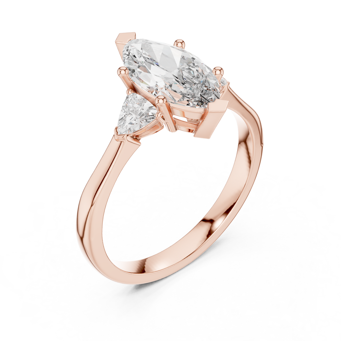 Marquise Cut Diamond Three Stone Ring with Trillion Side Stones