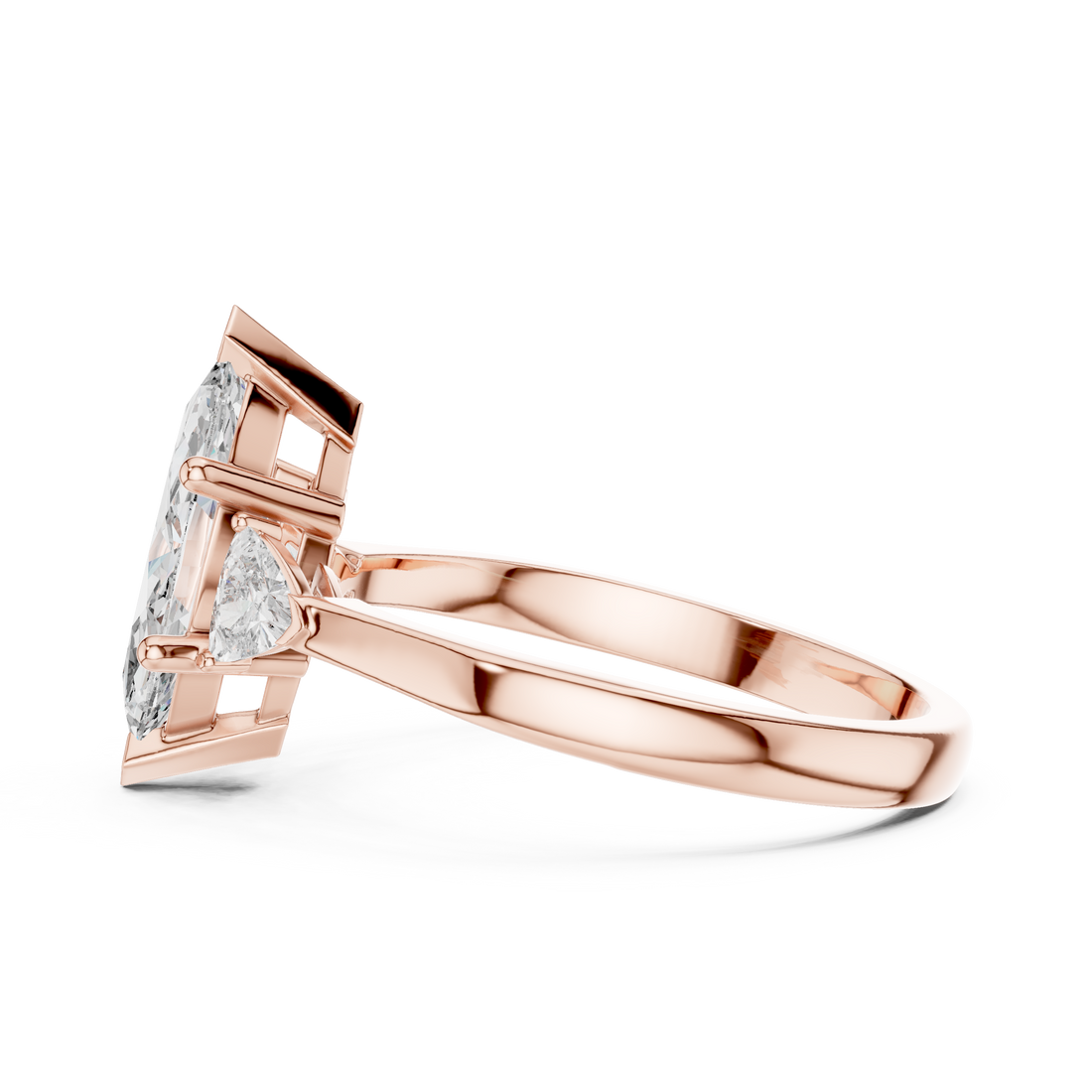 Marquise Cut Diamond Three Stone Ring with Trillion Side Stones