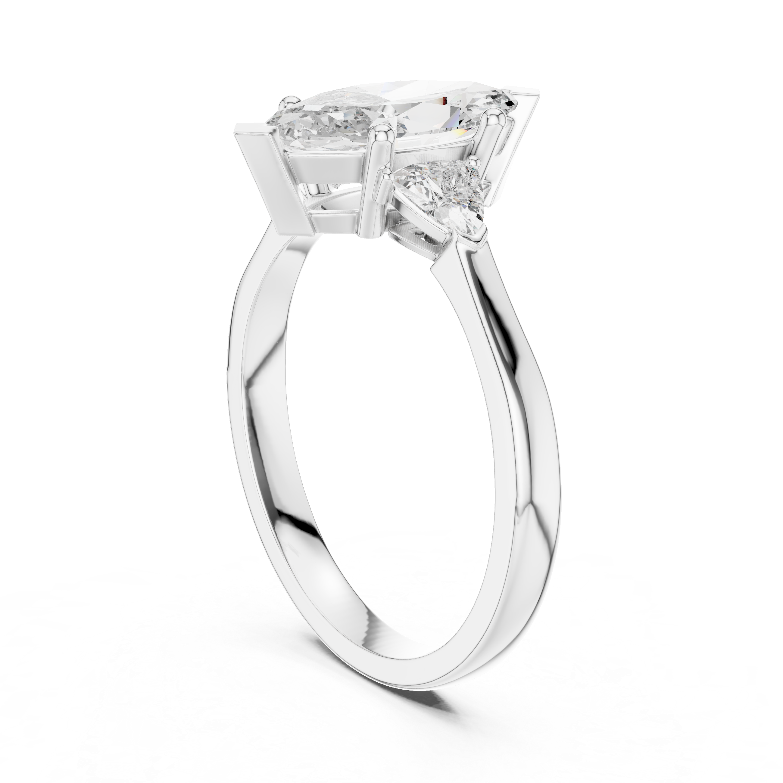 Marquise Cut Diamond Three Stone Ring with Trillion Side Stones