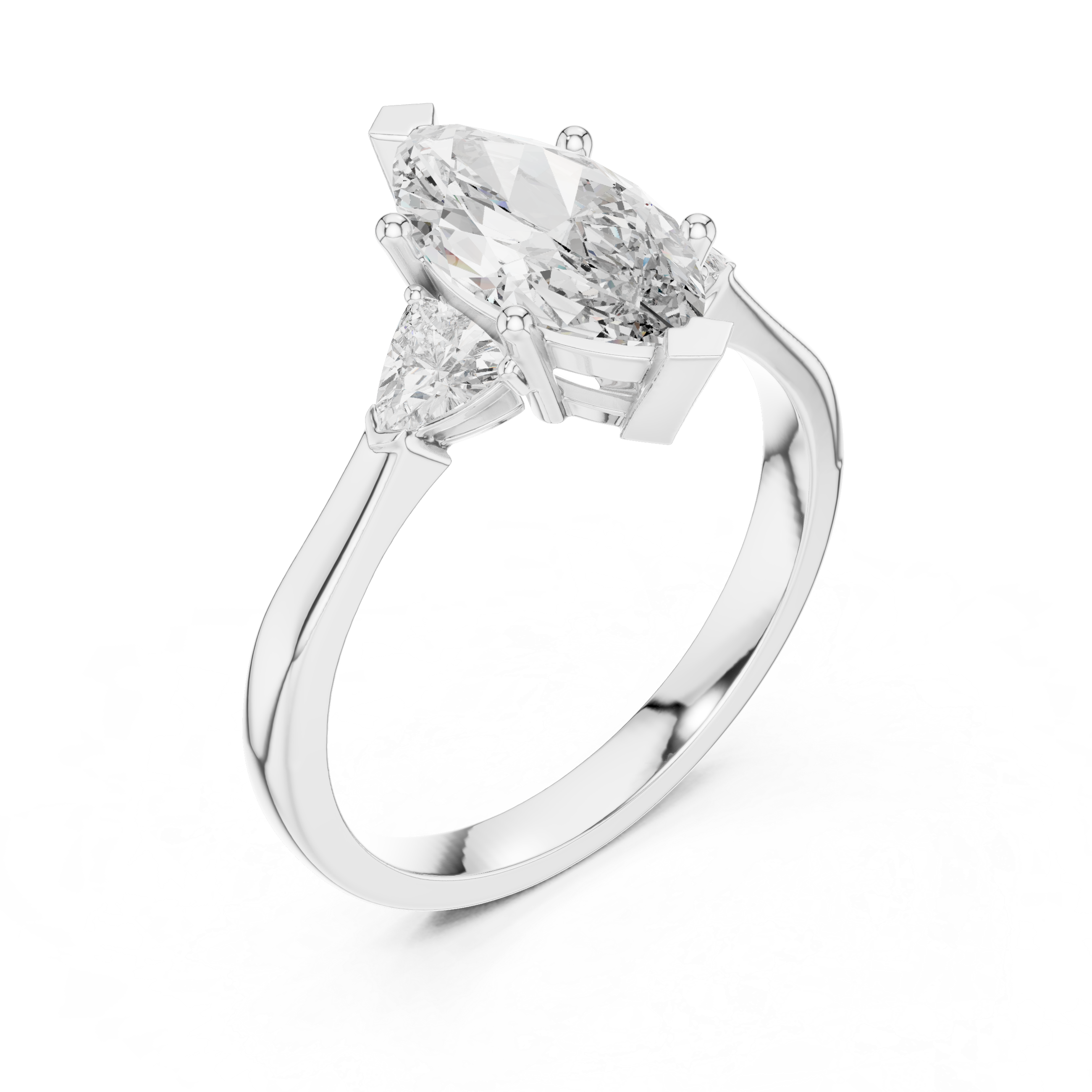 Marquise Cut Diamond Three Stone Ring with Trillion Side Stones
