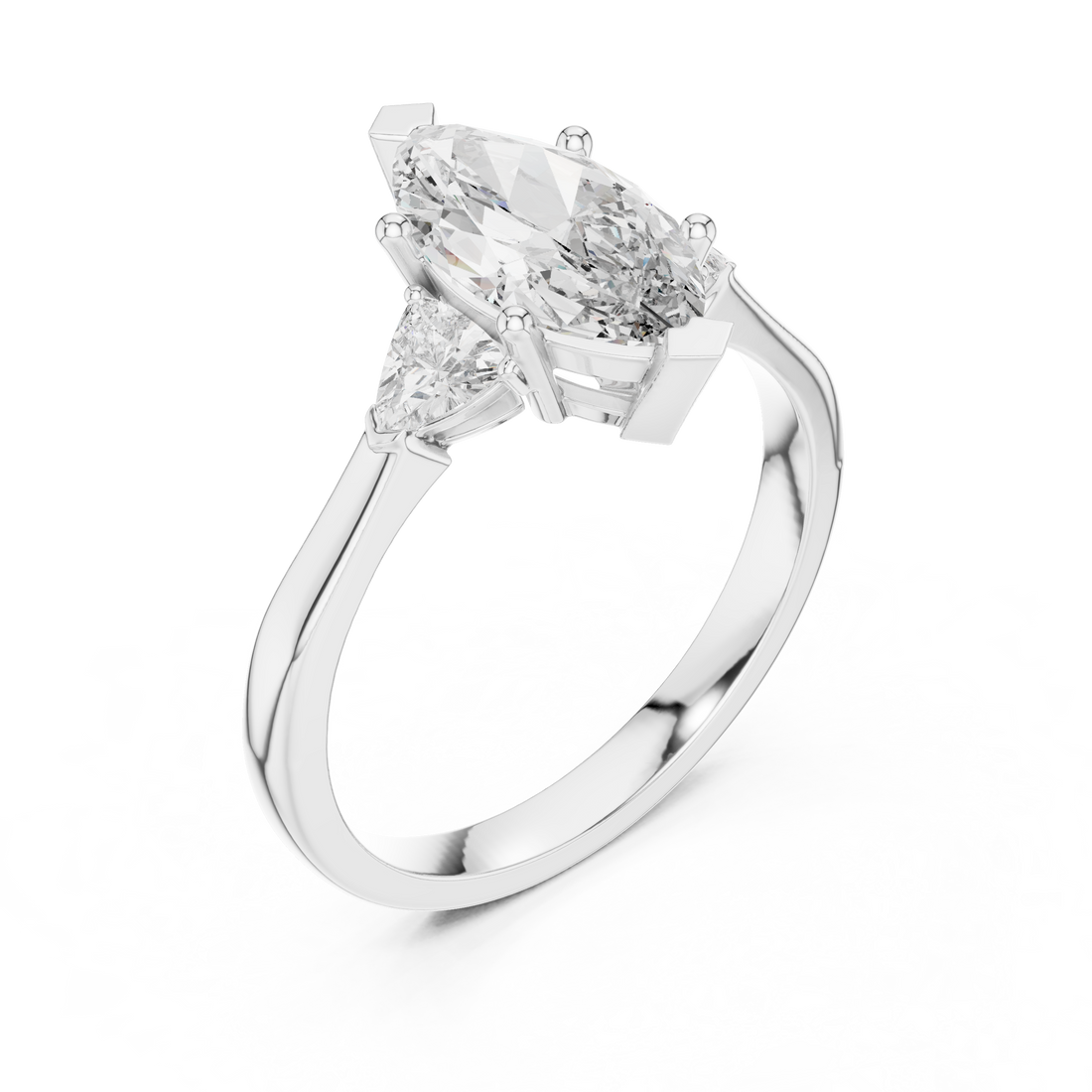 Marquise Cut Diamond Three Stone Ring with Trillion Side Stones