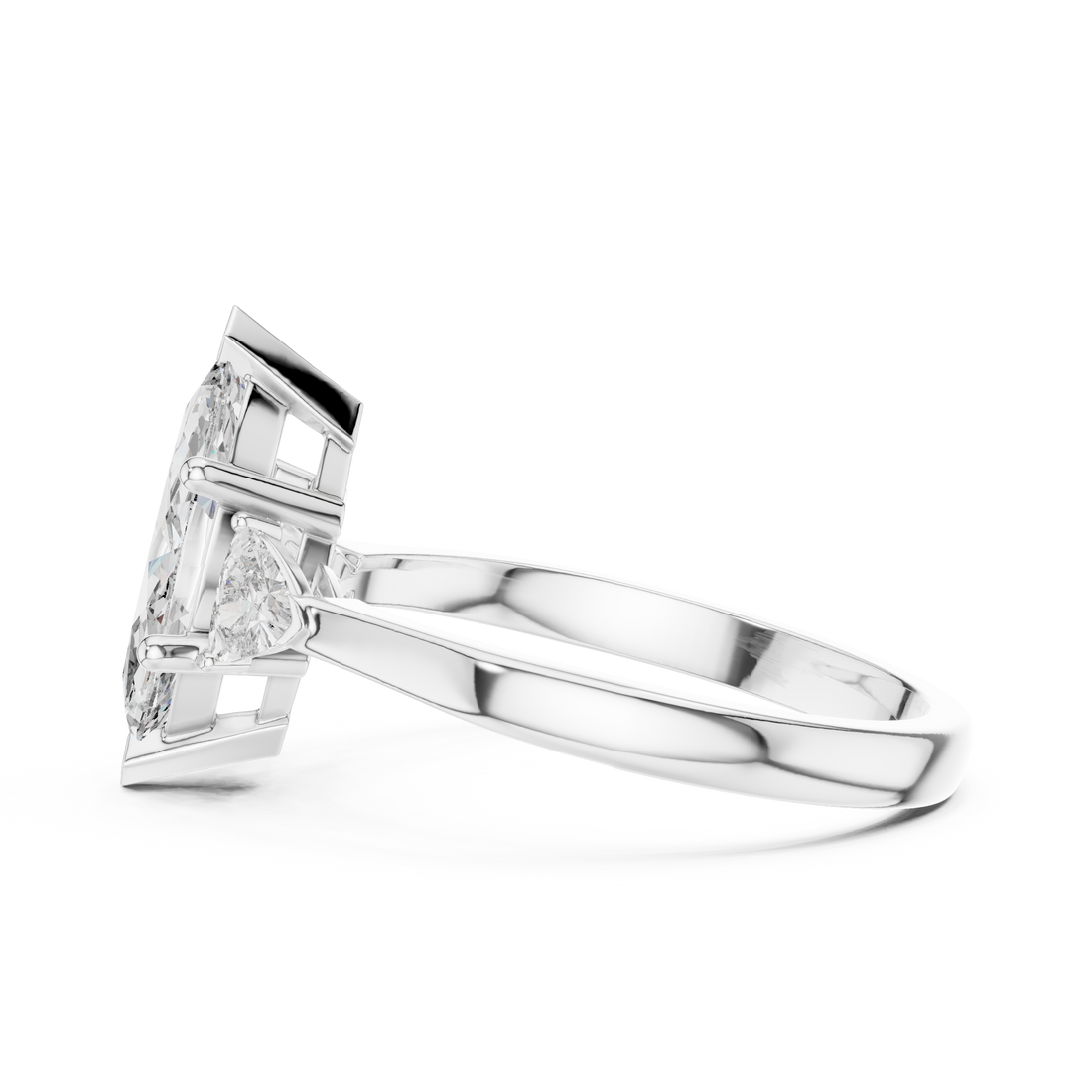 Marquise Cut Diamond Three Stone Ring with Trillion Side Stones
