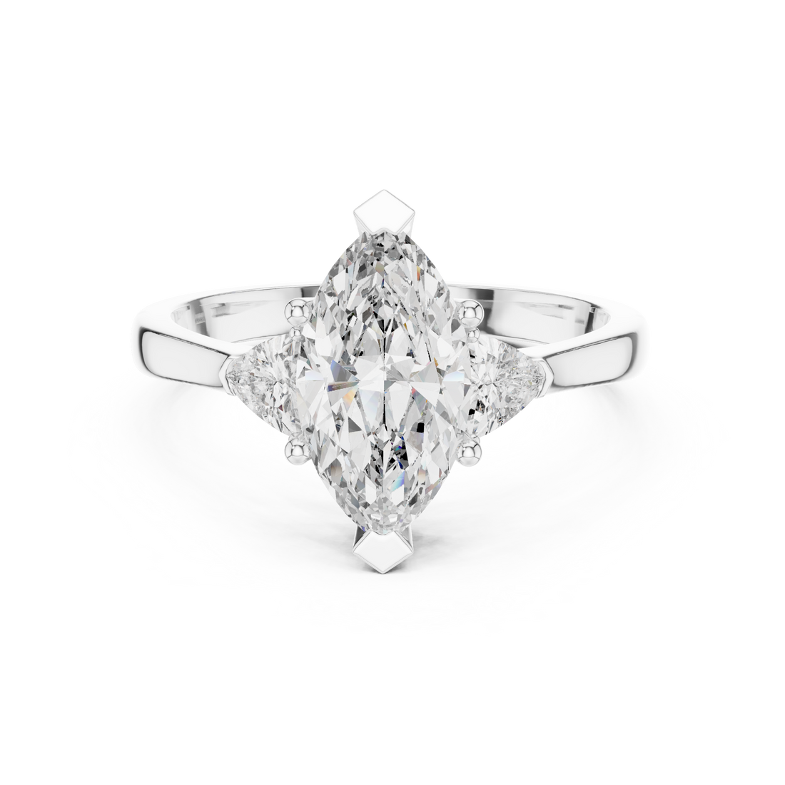 Marquise Cut Diamond Three Stone Ring with Trillion Side Stones