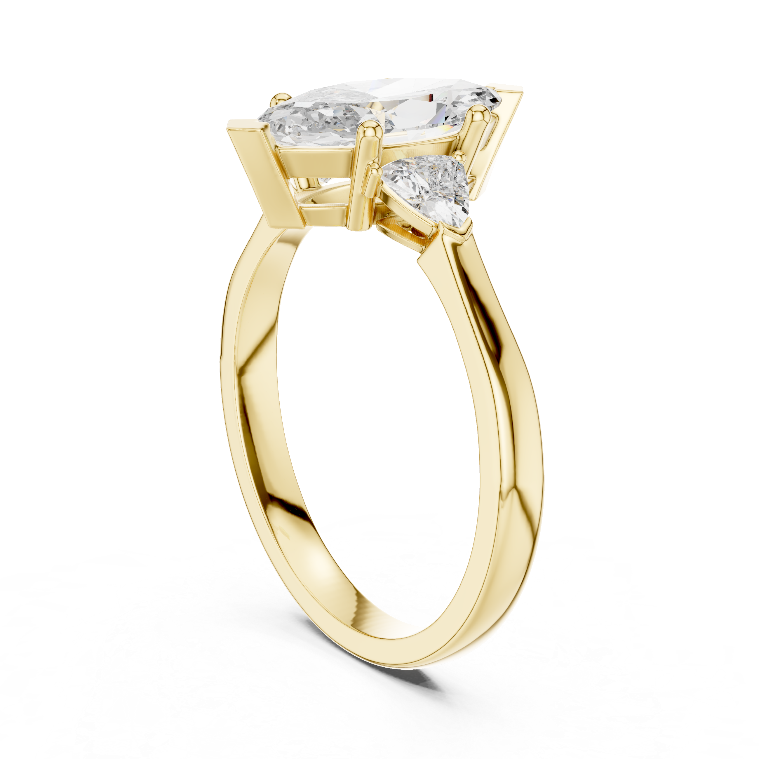 Marquise Cut Diamond Three Stone Ring with Trillion Side Stones
