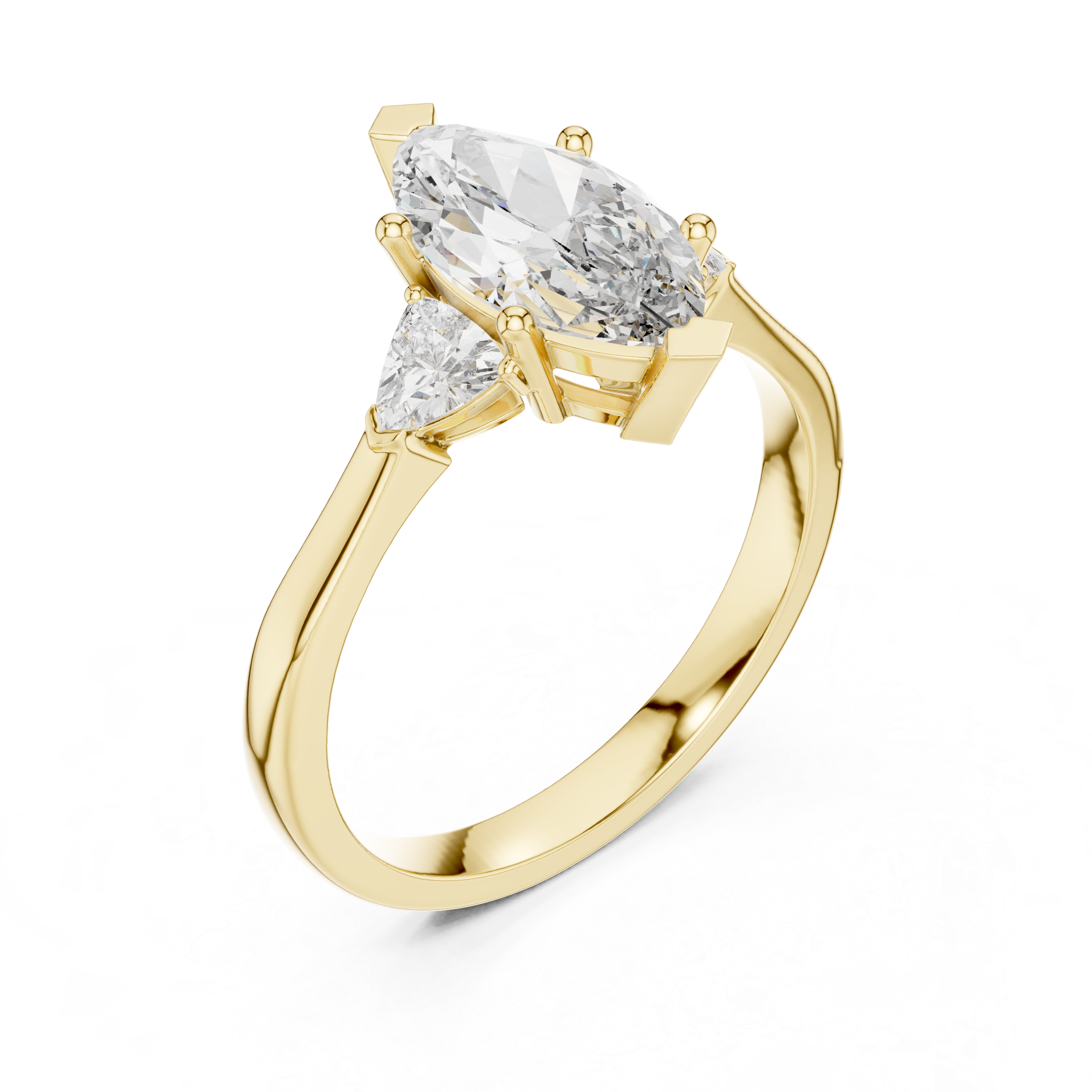Marquise Cut Diamond Three Stone Ring with Trillion Side Stones
