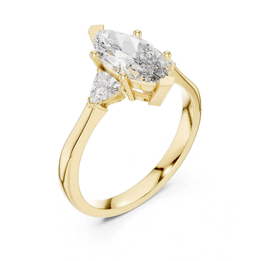 Marquise Cut Diamond Three Stone Ring with Trillion Side Stones