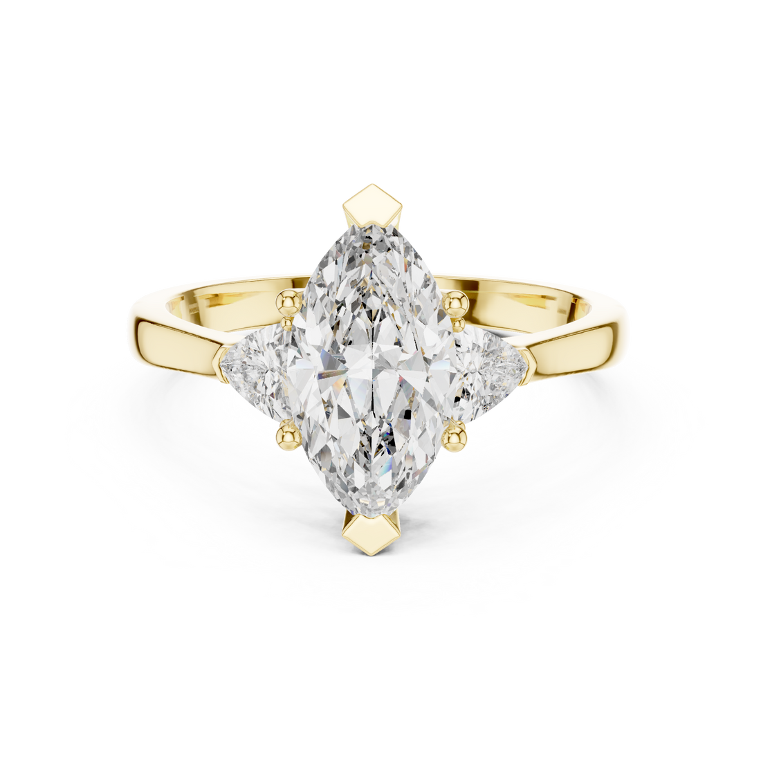 Marquise Cut Diamond Three Stone Ring with Trillion Side Stones