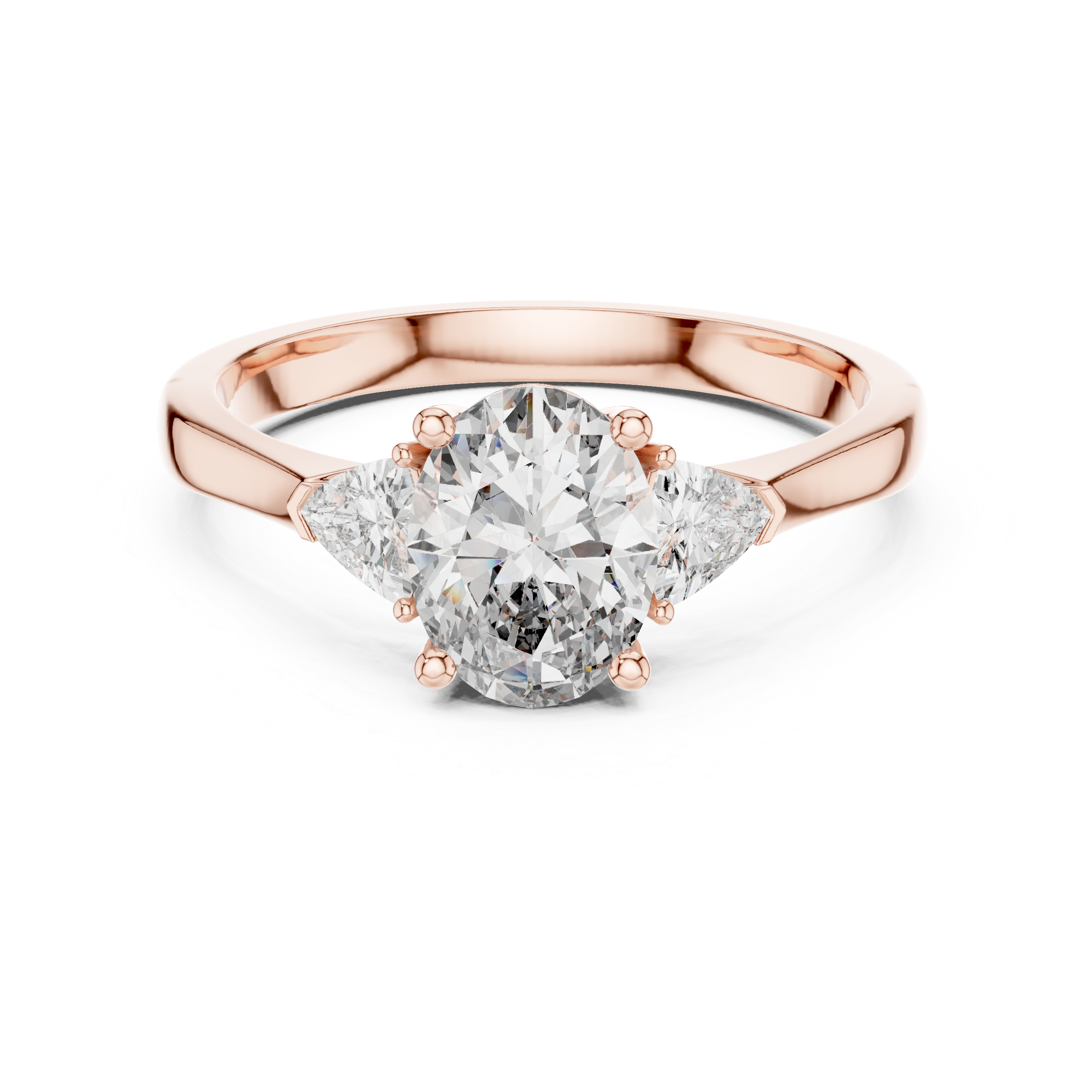 Oval Cut Diamond Three Stone Ring with Trillion Side Stones