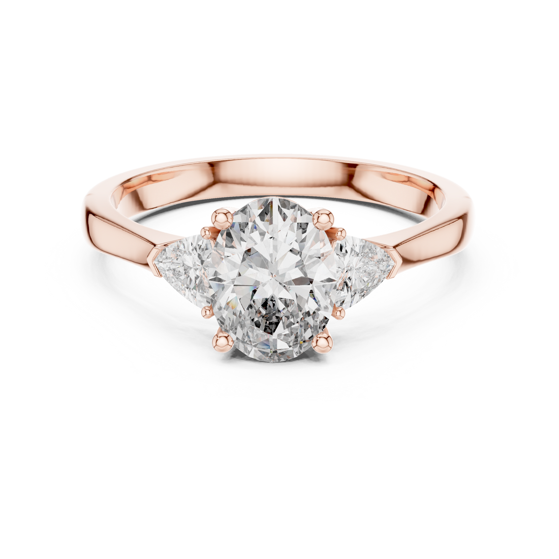 Oval Cut Diamond Three Stone Ring with Trillion Side Stones