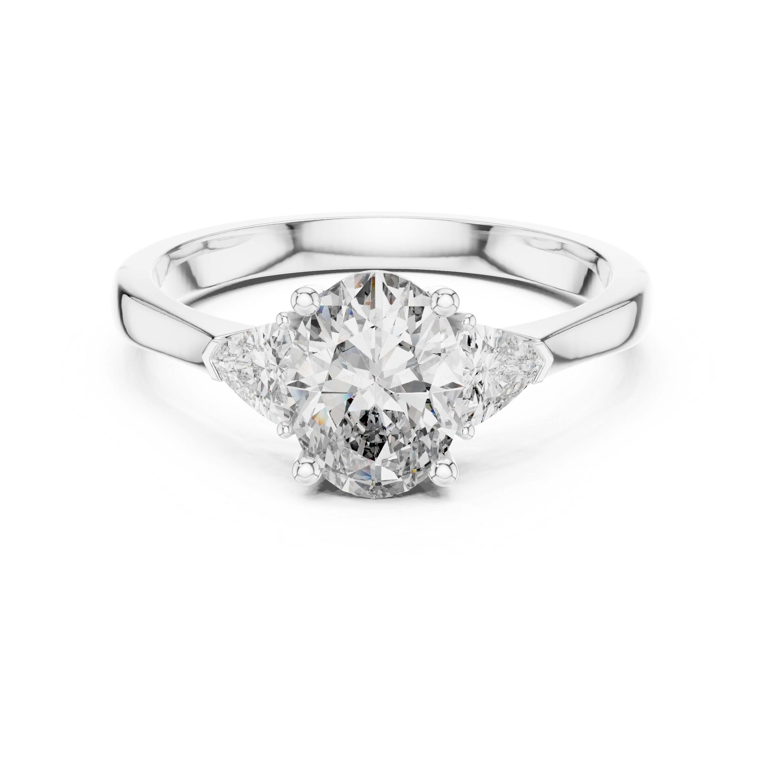 Oval Cut Diamond Three Stone Ring with Trillion Side Stones