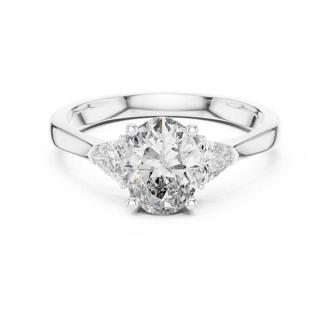Oval Cut Diamond Three Stone Ring with Trillion Side Stones
