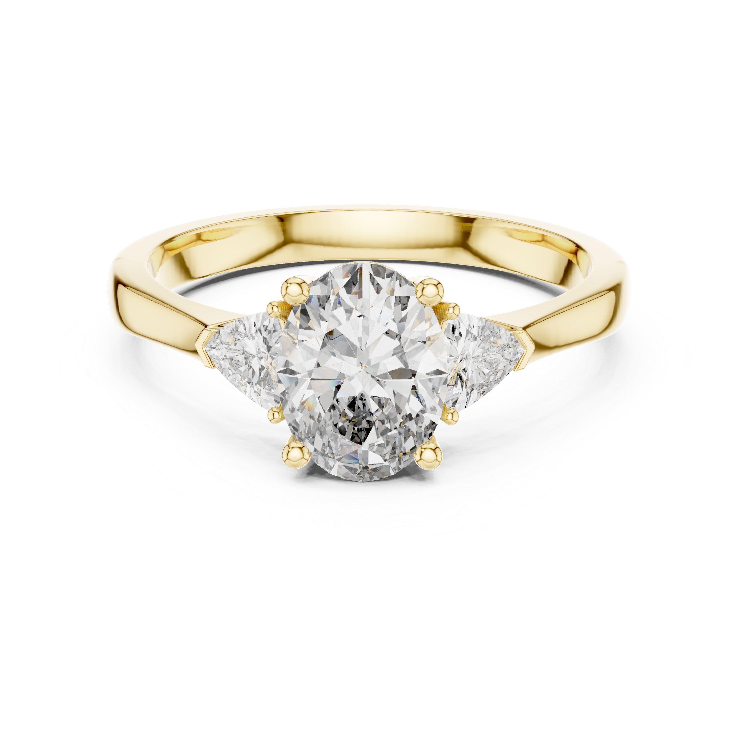 Oval Cut Diamond Three Stone Ring with Trillion Side Stones