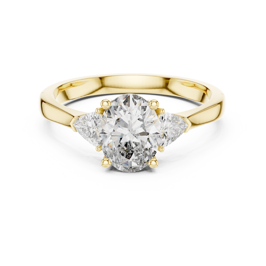 Oval Cut Diamond Three Stone Ring with Trillion Side Stones