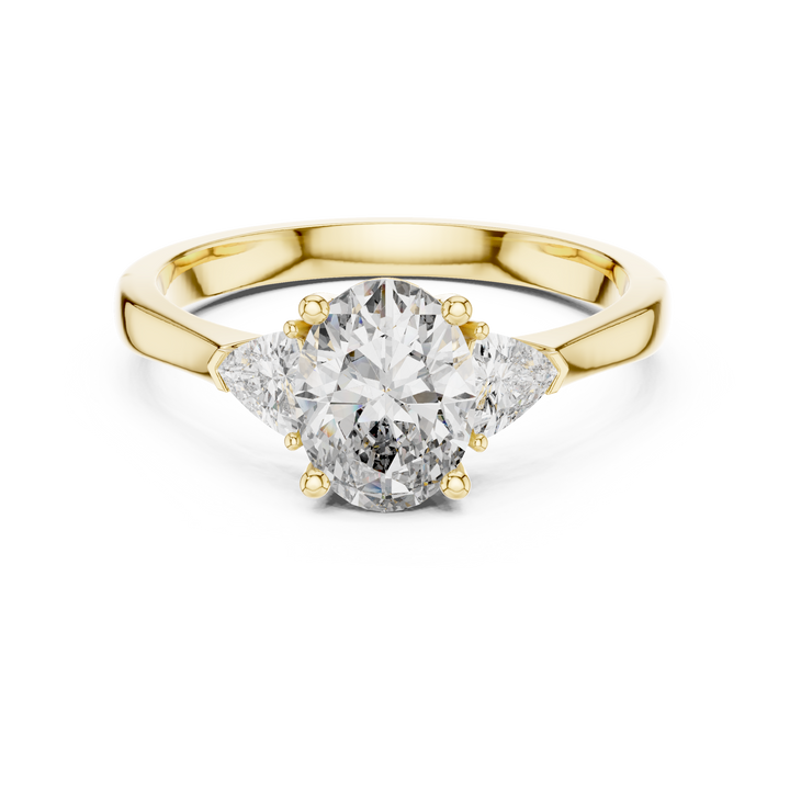 Oval Cut Diamond Three Stone Ring with Trillion Side Stones