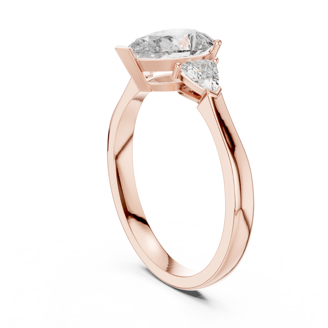 Pear Cut Diamond Three Stone Ring with Trillion Side Accents