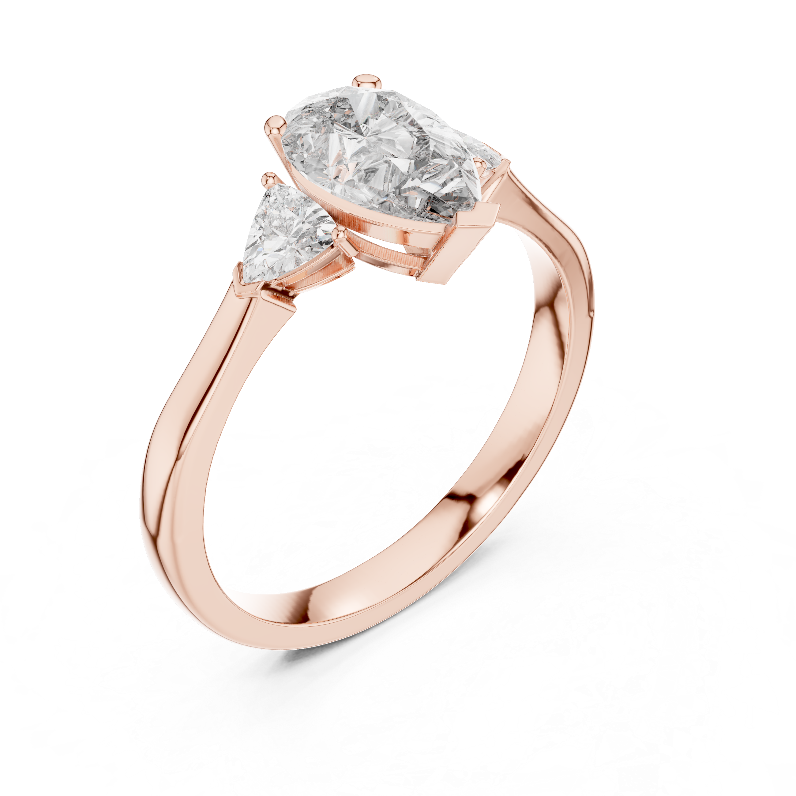 Pear Cut Diamond Three Stone Ring with Trillion Side Accents