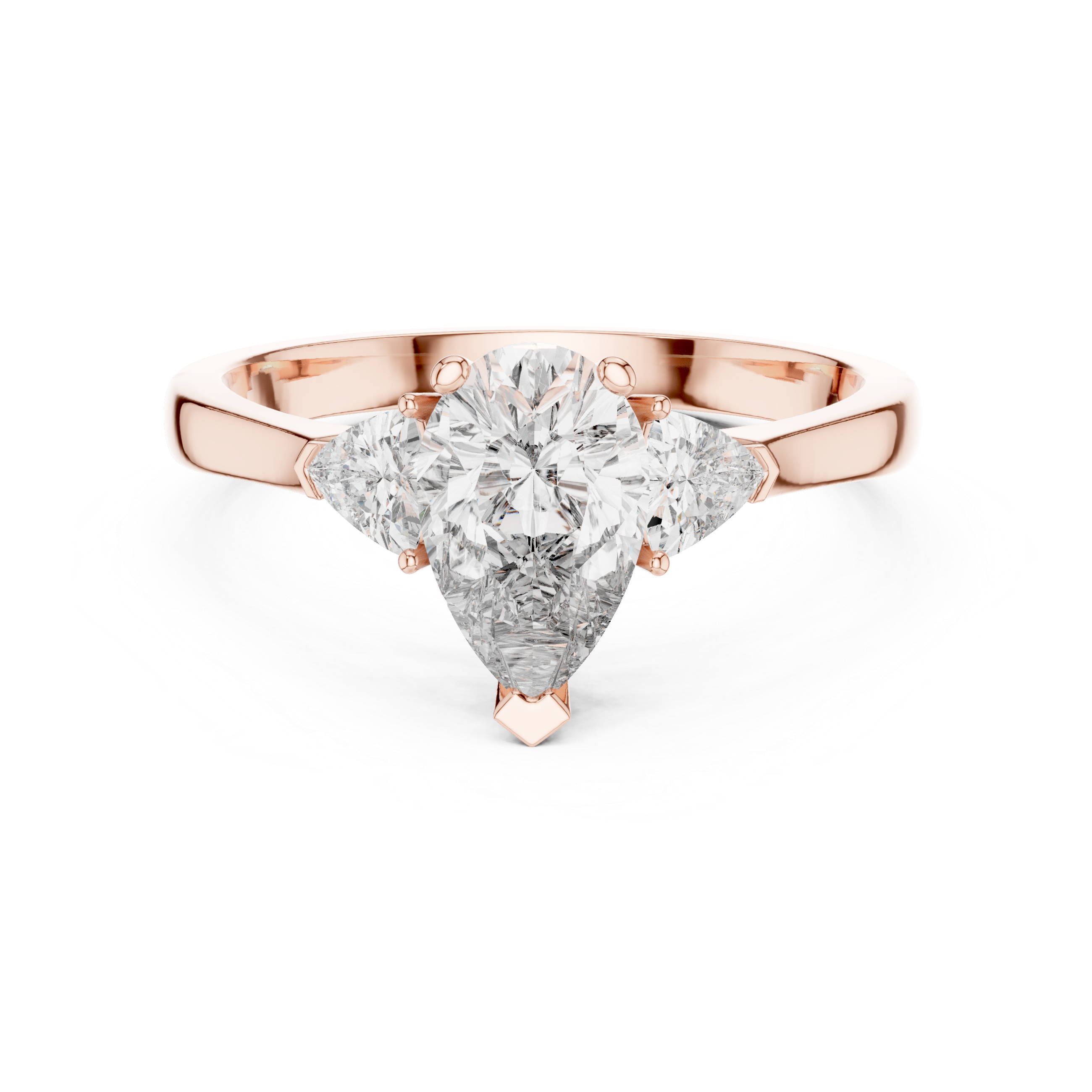 Pear Cut Diamond Three Stone Ring with Trillion Side Accents
