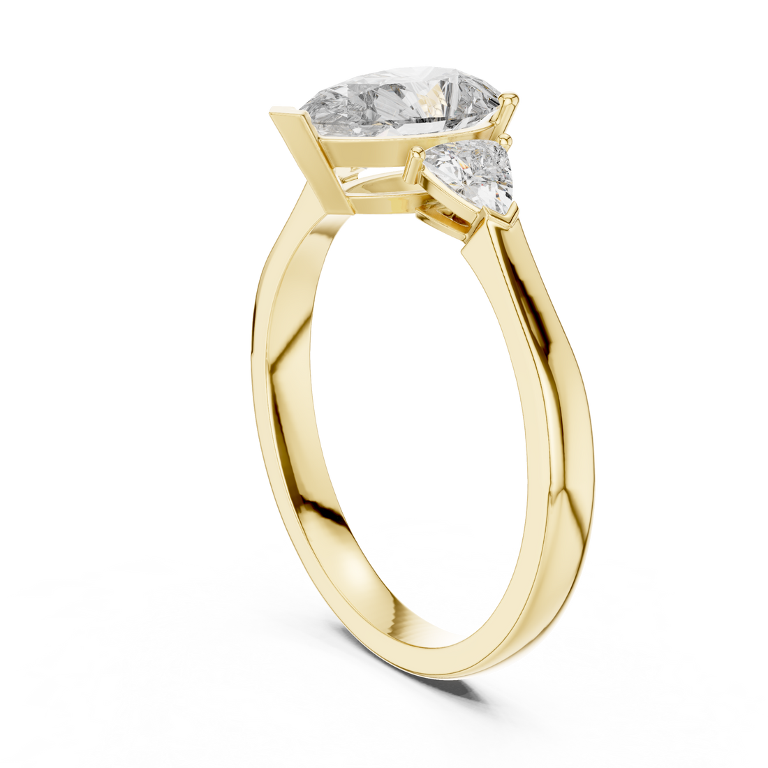 Pear Cut Diamond Three Stone Ring with Trillion Side Accents
