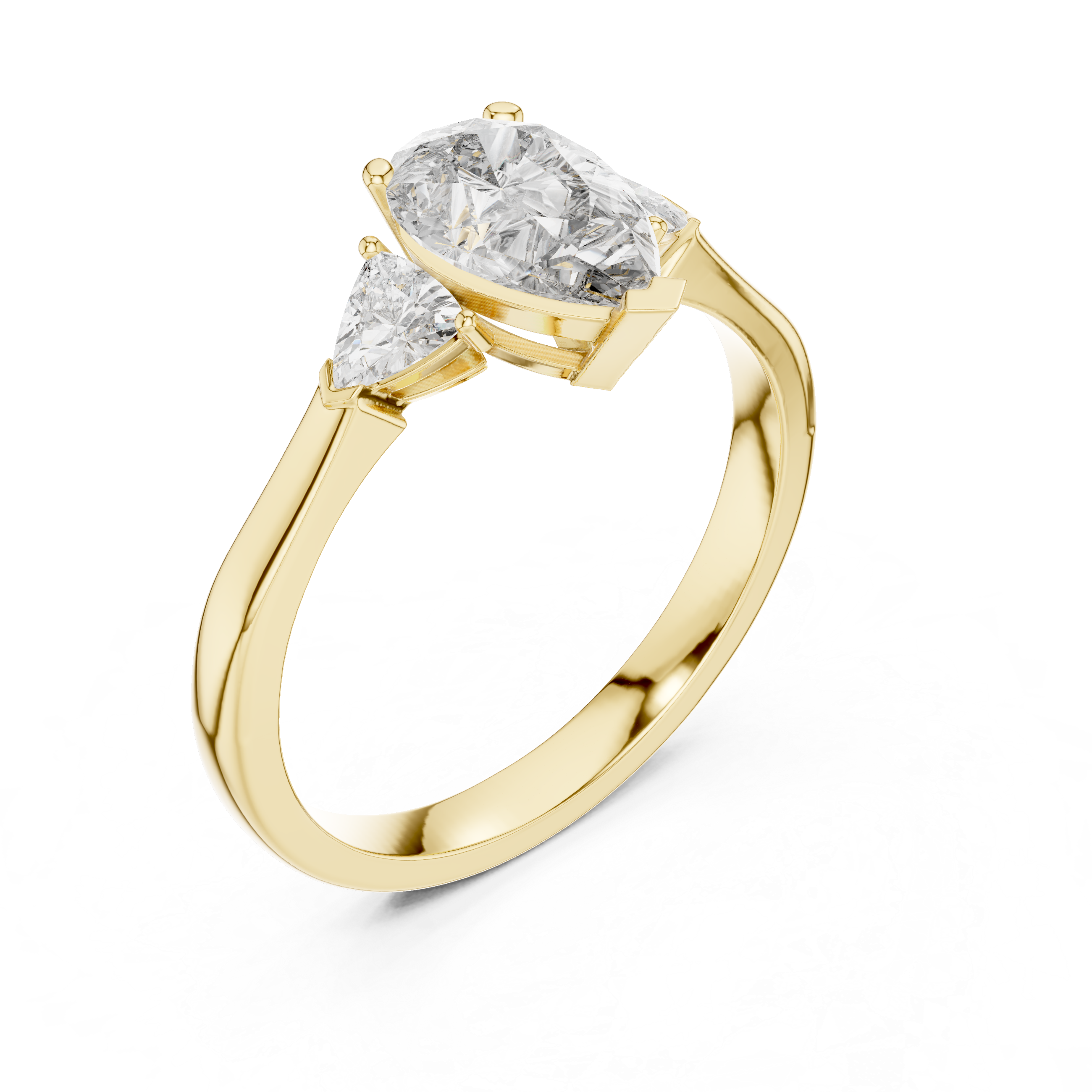 Pear Cut Diamond Three Stone Ring with Trillion Side Accents