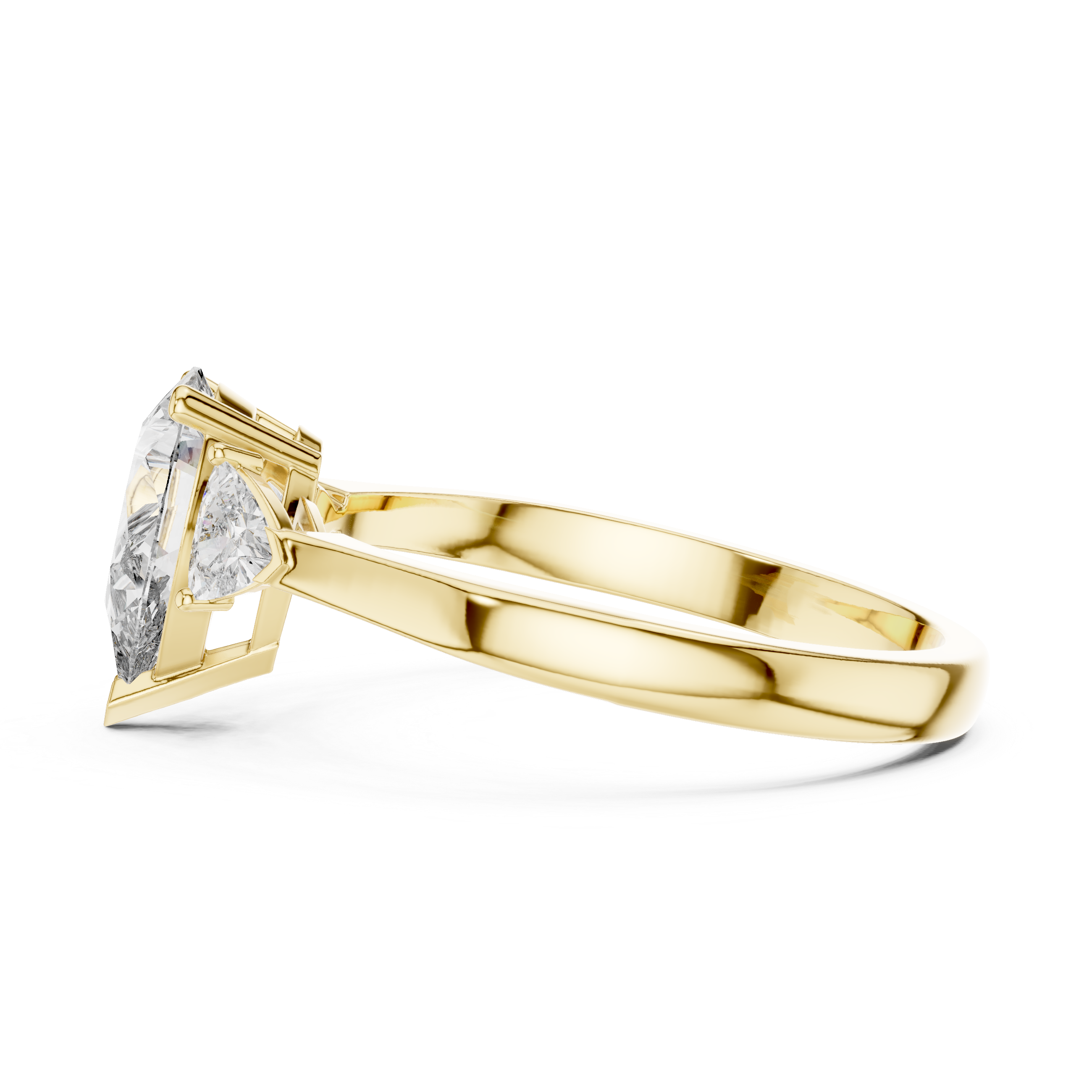Pear Cut Diamond Three Stone Ring with Trillion Side Accents
