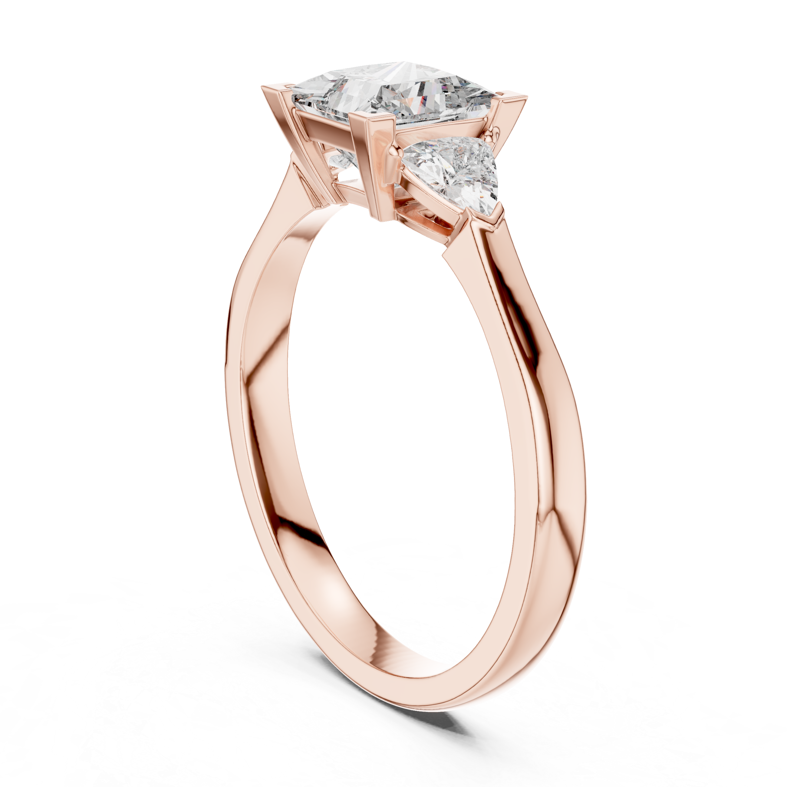 Princess Cut Diamond Three Stone Ring with Trillion Side Stones