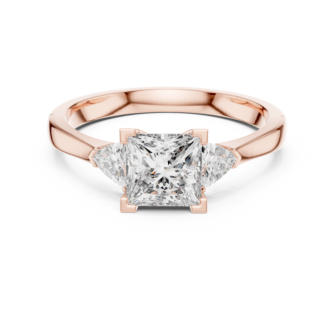 Princess Cut Diamond Three Stone Ring with Trillion Side Stones