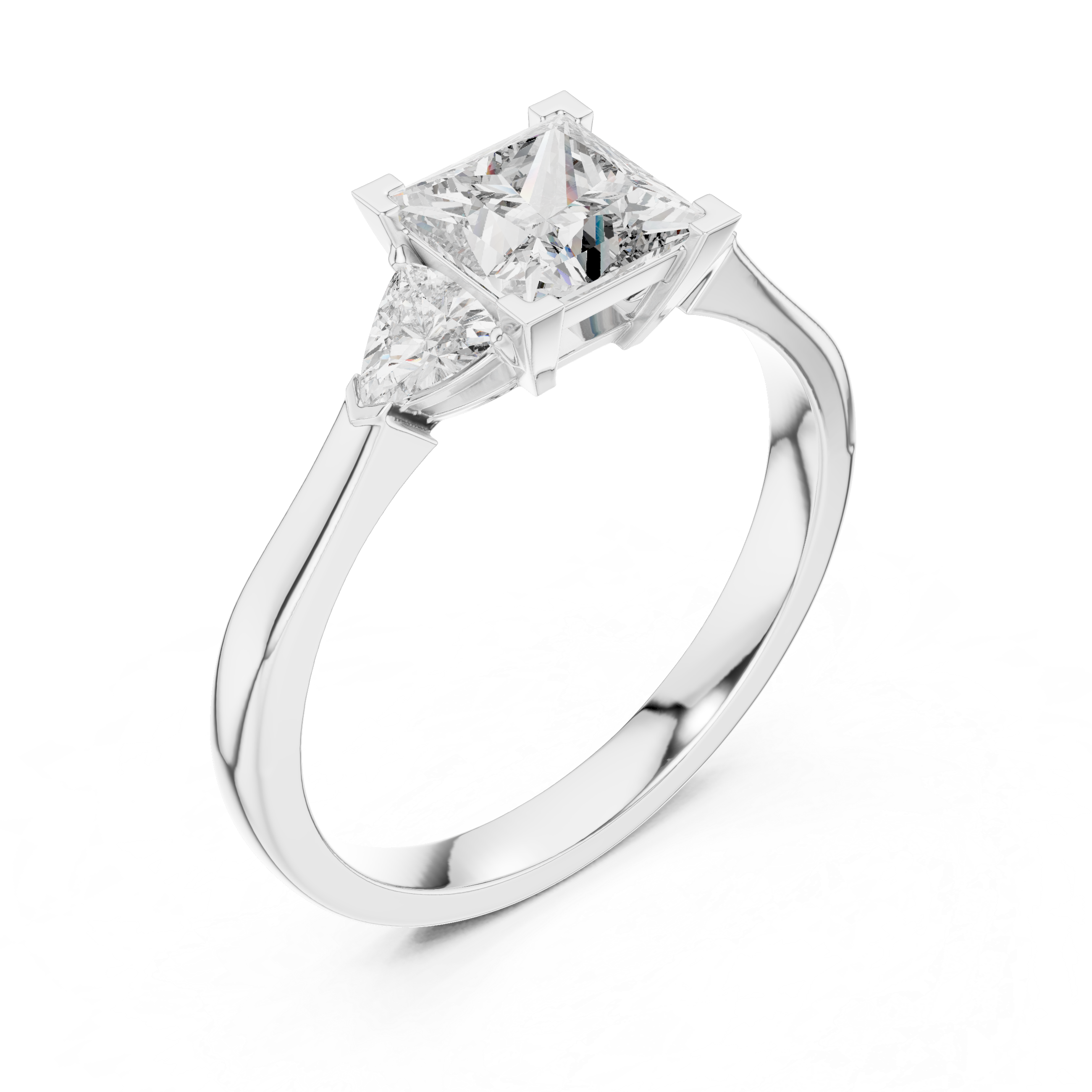 Princess Cut Diamond Three Stone Ring with Trillion Side Stones