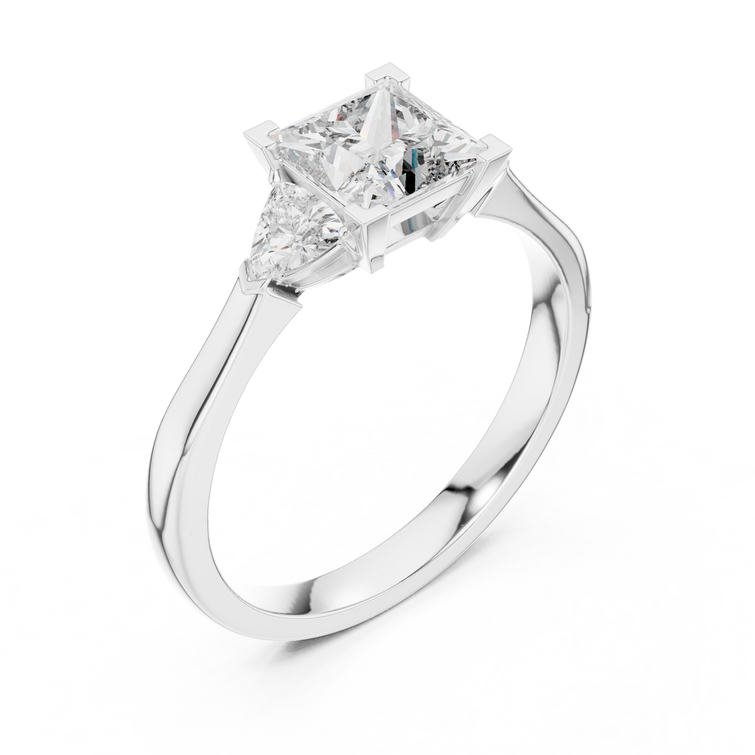 Princess Cut Diamond Three Stone Ring with Trillion Side Stones