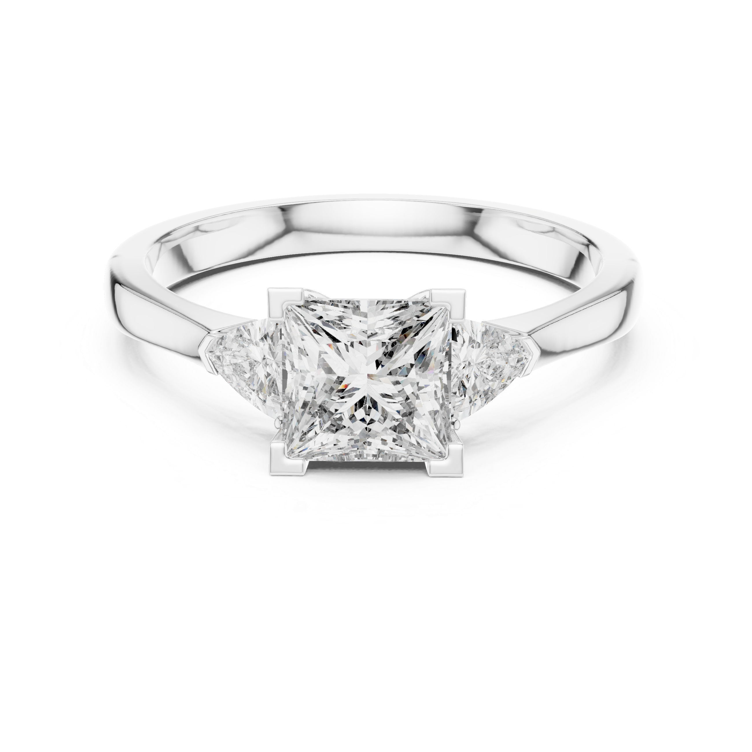 Princess Cut Diamond Three Stone Ring with Trillion Side Stones
