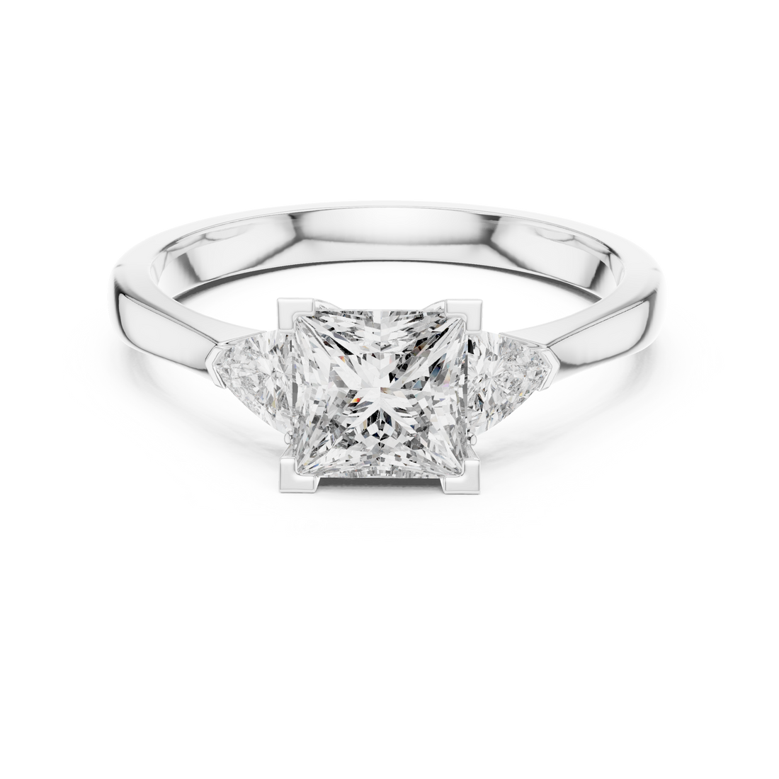 Princess Cut Diamond Three Stone Ring with Trillion Side Stones