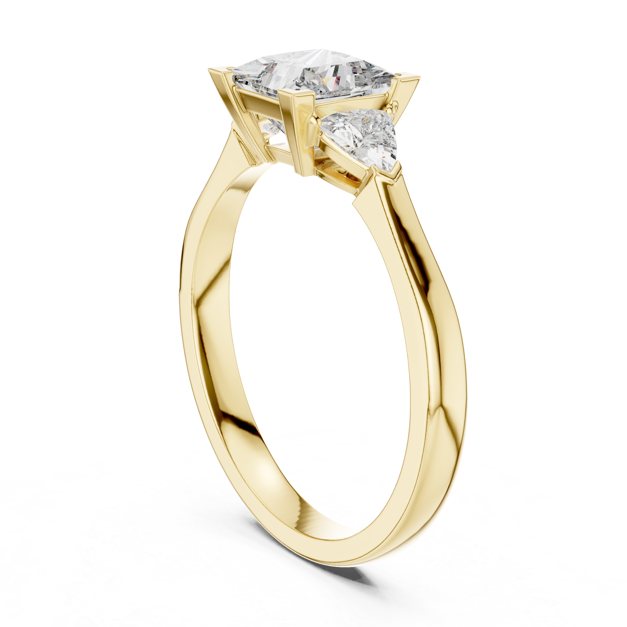 Princess Cut Diamond Three Stone Ring with Trillion Side Stones