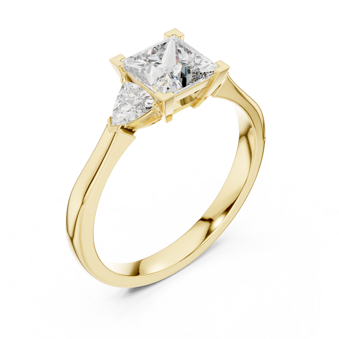 Princess Cut Diamond Three Stone Ring with Trillion Side Stones