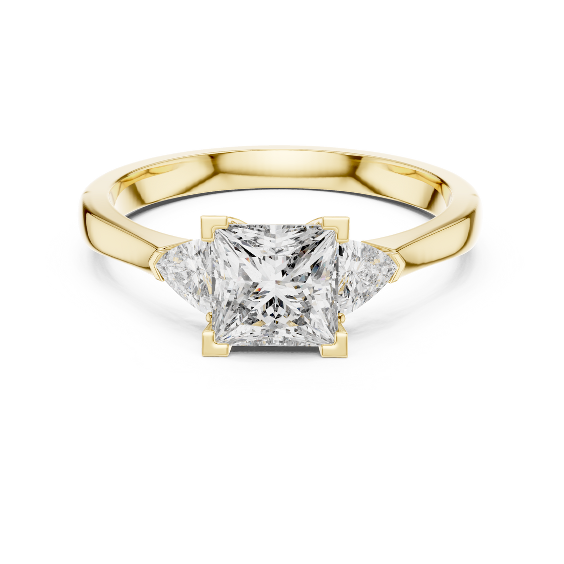 Princess Cut Diamond Three Stone Ring with Trillion Side Stones