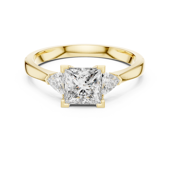 Princess Cut Diamond Three Stone Ring with Trillion Side Stones