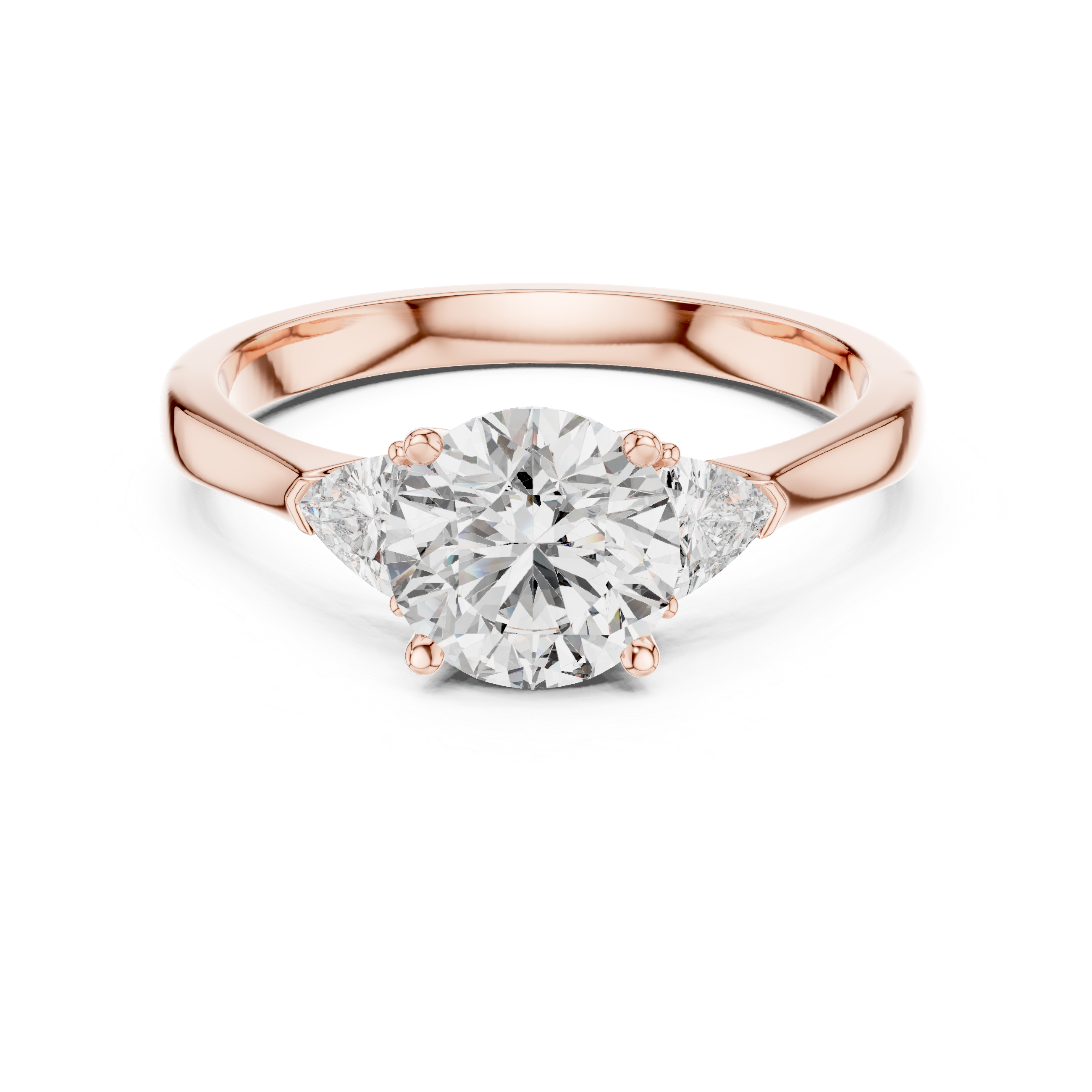 Round Cut Diamond Three Stone Ring with Trillion Side Accents