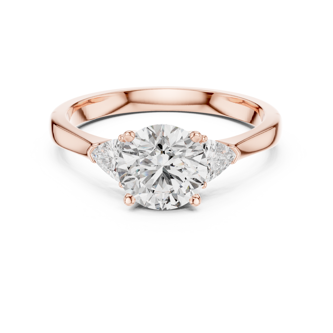 Round Cut Diamond Three Stone Ring with Trillion Side Accents